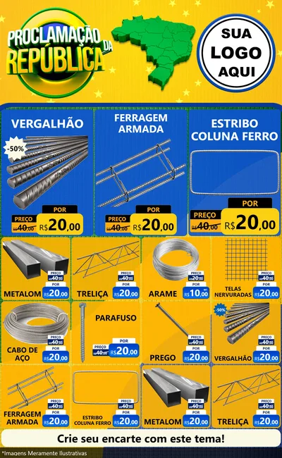Modelo de Encarte para Encarte Grande com o tema Proclamação da República para Ferragens