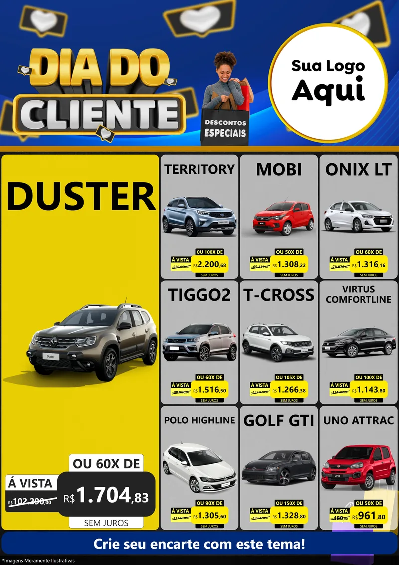 Modelo de Encarte para Encarte A4 Vertical com o tema Dia Do Cliente para Concessionaria de Carros