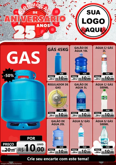 Modelo de Encarte para Encarte A4 Vertical com o tema Promoção de Aniversário - 25Anos para Água e gás