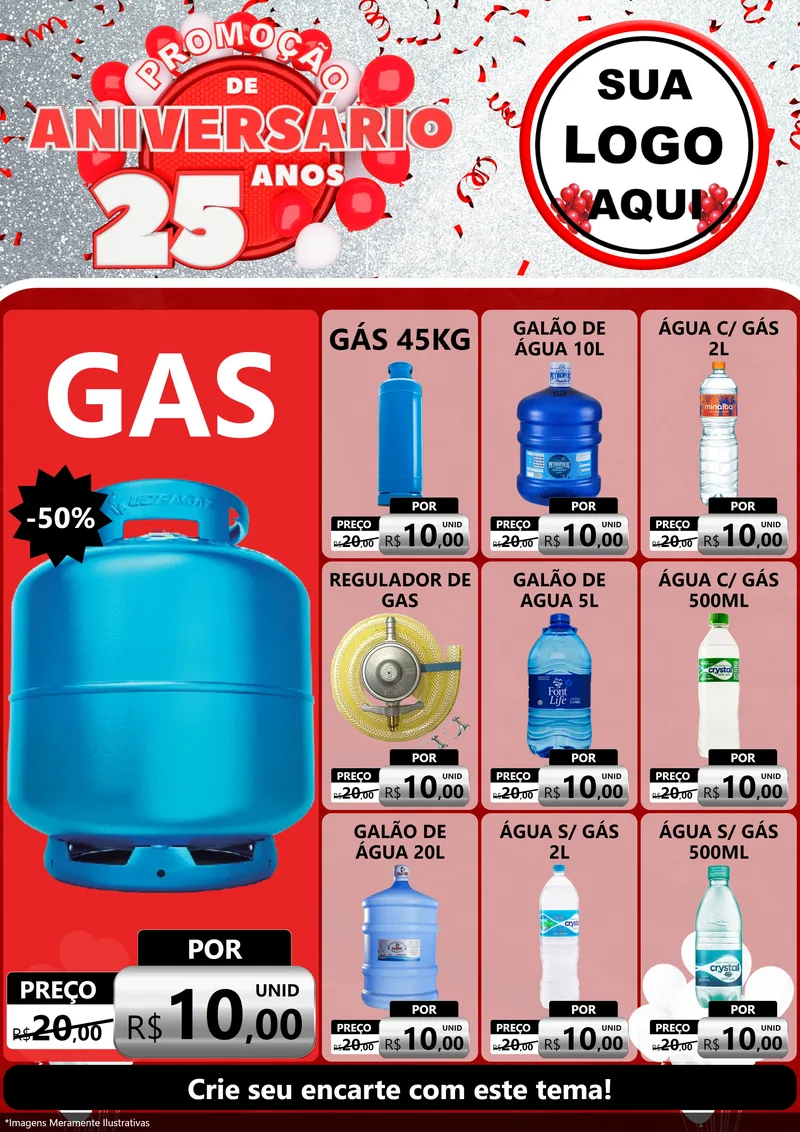 Modelo de Encarte para Encarte A4 Vertical com o tema Promoção de Aniversário - 25Anos para Água e gás
