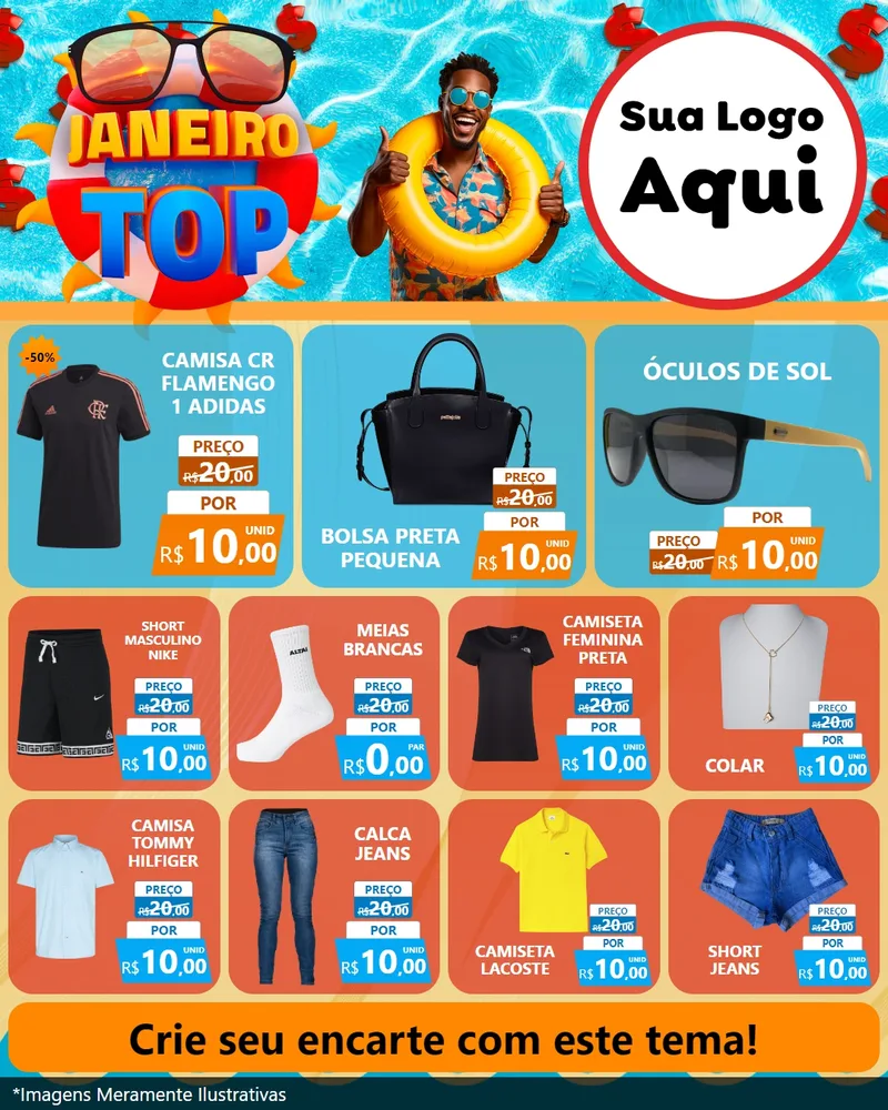 Modelo de Rede Social para Feed Instagram com o tema Janeiro Top para Roupas e acessórios