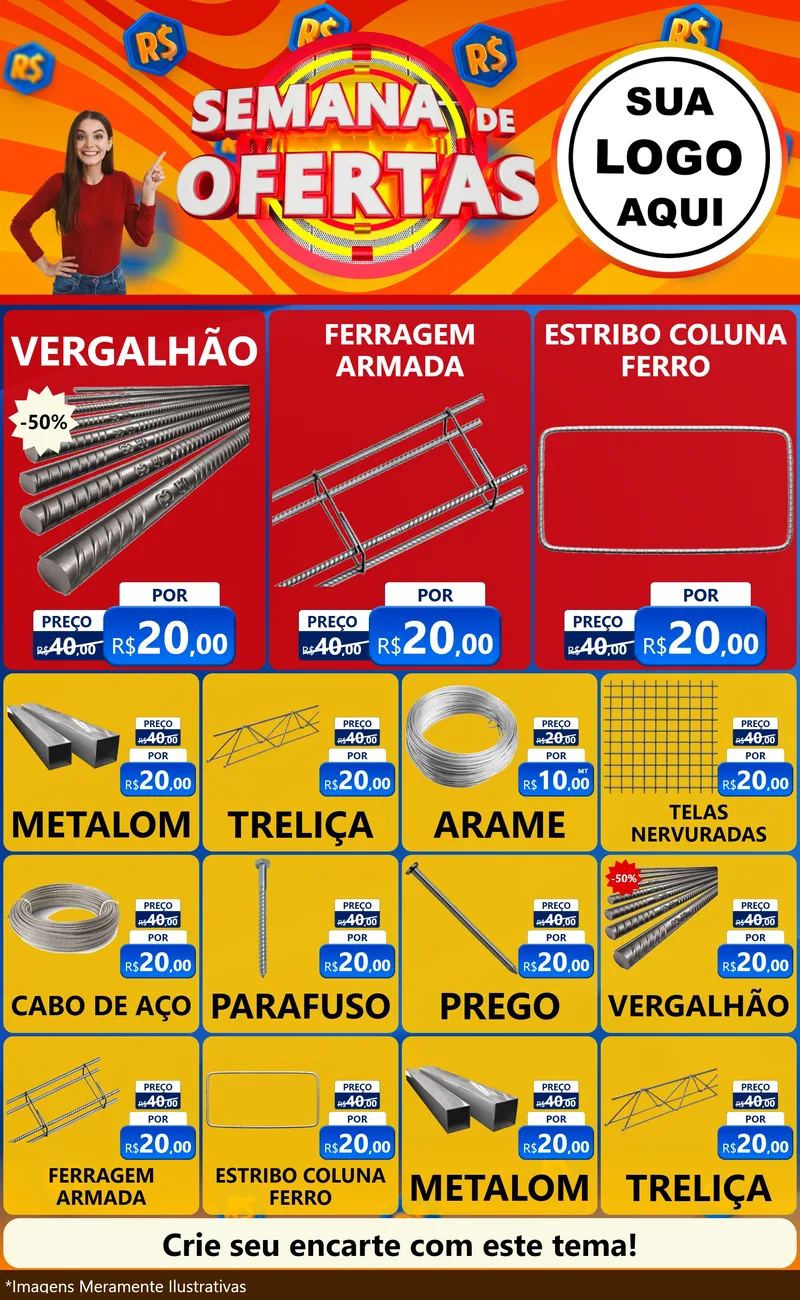 Modelo de Encarte para Encarte Grande com o tema Semana de Ofertas para Ferragens