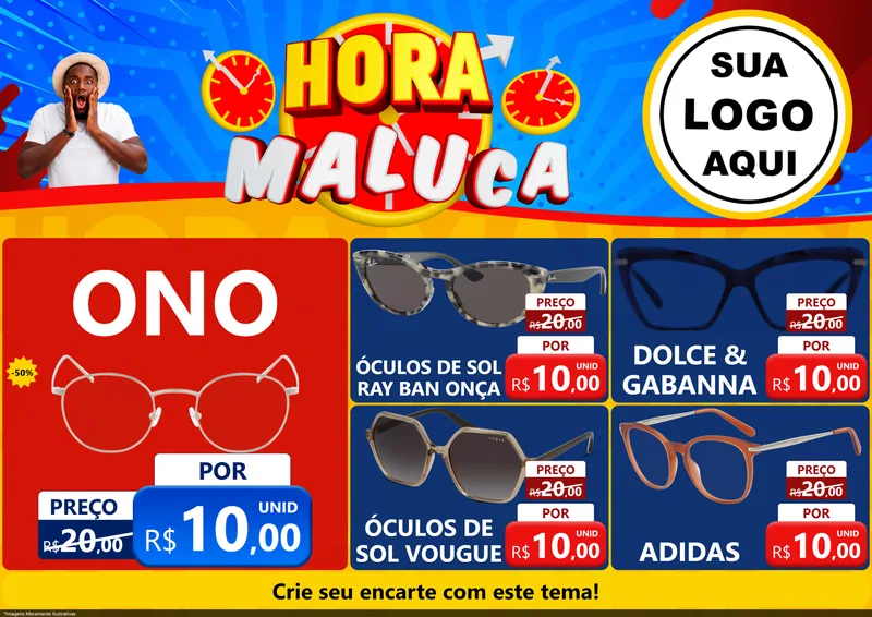 Modelo de Encarte para Encarte A4 Horizontal com o tema Hora Maluca para Óticas