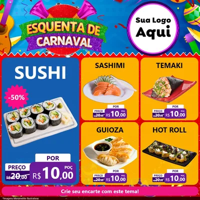 Modelo de Rede Social para Feed Facebook com o tema Esquenta de Carnaval para Comida japonesa