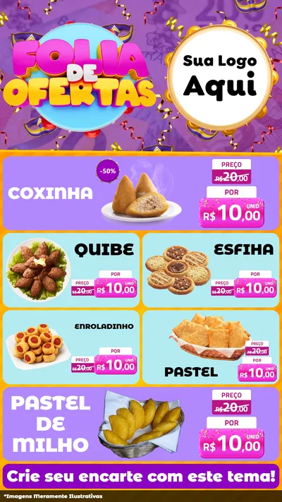 Modelo de TV para TV Vertical com o tema Folia de Ofertas para Salgadaria