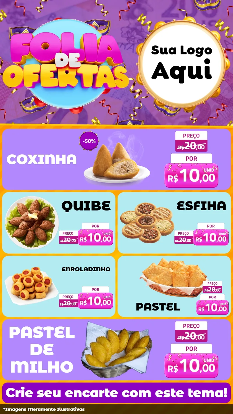 Modelo de TV para TV Vertical com o tema Folia de Ofertas para Salgadaria