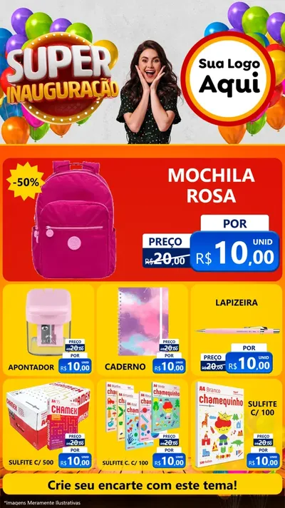 Modelo de Rede Social para Stories com o tema Super Inauguração para Papelaria
