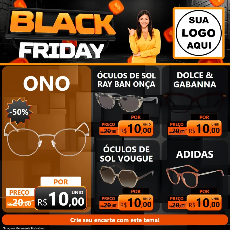 Modelo de Rede Social para Feed Facebook com o tema Black Friday para Óticas
