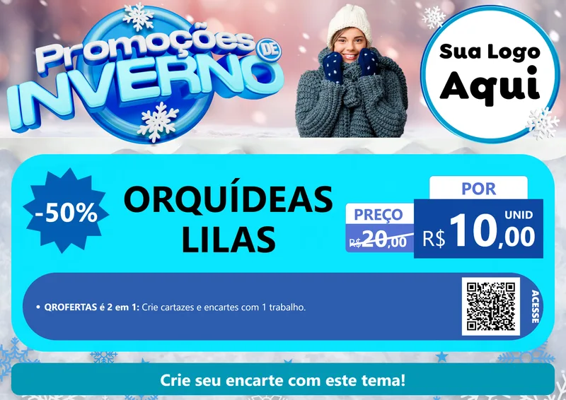 Modelo de Cartaz para Cartaz A4 Horizontal com o tema Promoções de Inverno para Floricultura e jardim