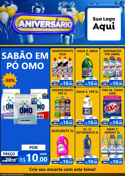 Modelo de Encarte para Encarte A4 Vertical com o tema Aniversário para Produtos de Limpeza