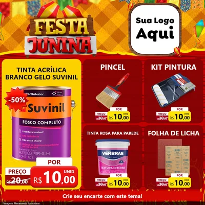 Modelo de Rede Social para Feed Facebook com o tema Festa Junina para Tintas e Ferramentas