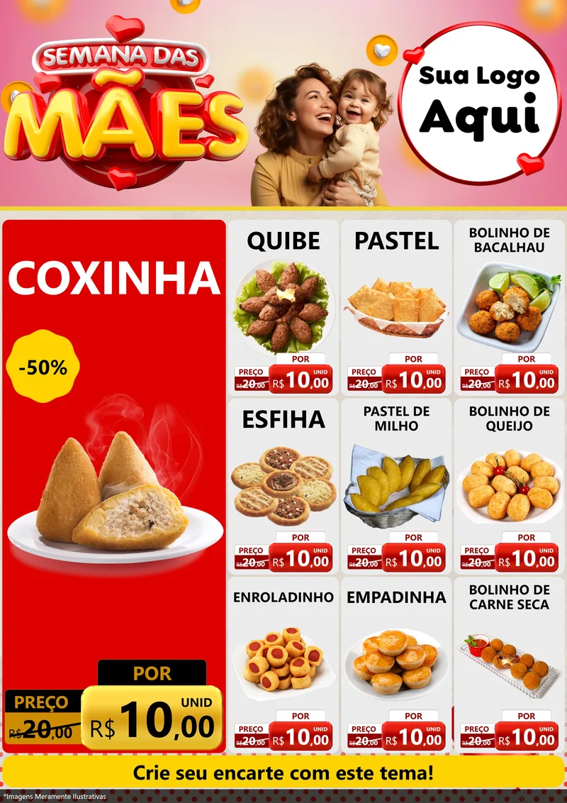 Modelo de Encarte para Encarte A4 Vertical com o tema Semana das Mães para Salgadaria