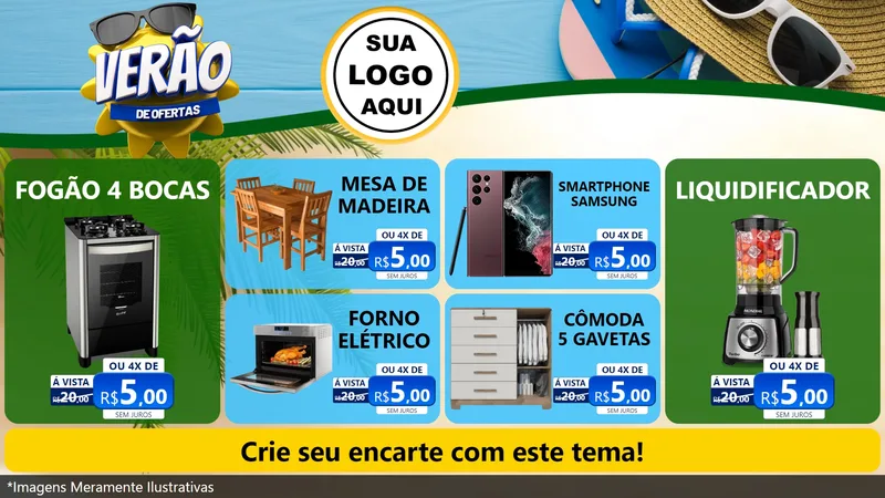 Modelo de TV para TV Horizontal com o tema Verão de Ofertas para Móveis e Eletro