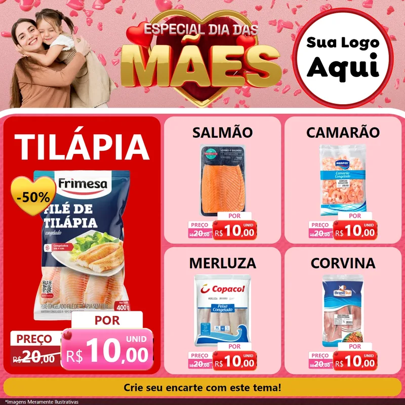 Modelo de Rede Social para Feed Facebook com o tema Especial Dia Das Mães para Peixaria