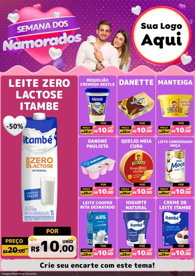 Modelo de Encarte para Encarte A4 Vertical com o tema Semana dos Namorados para Frios e Laticínios