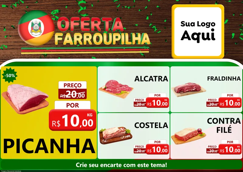 Modelo de Encarte para Encarte A4 Horizontal com o tema Oferta Farroupilha para Açougue