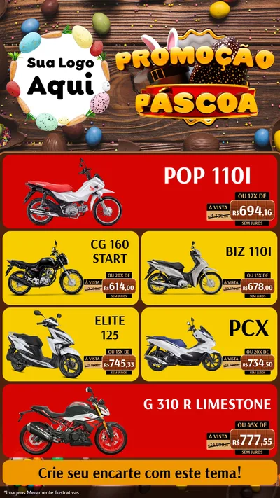 Modelo de TV para TV Vertical com o tema Promoção Páscoa para Concessionaria de Motos