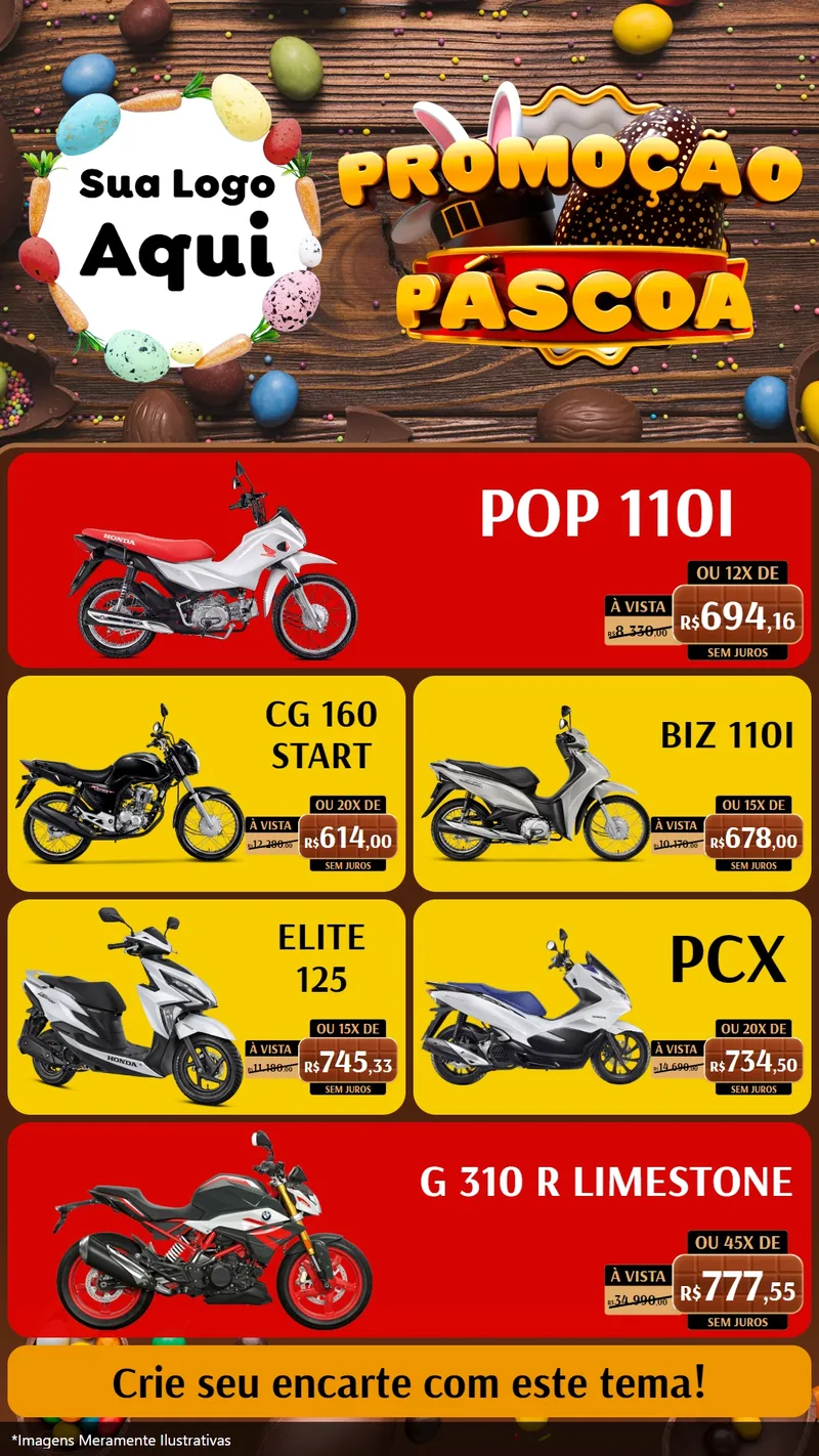 Modelo de TV para TV Vertical com o tema Promoção Páscoa para Concessionaria de Motos