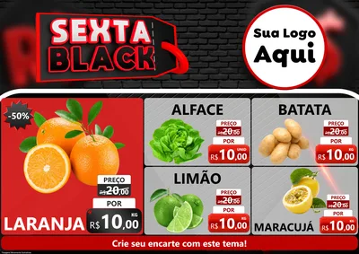 Modelo de Encarte para Encarte A4 Horizontal com o tema Sexta Black para Hortifrúti