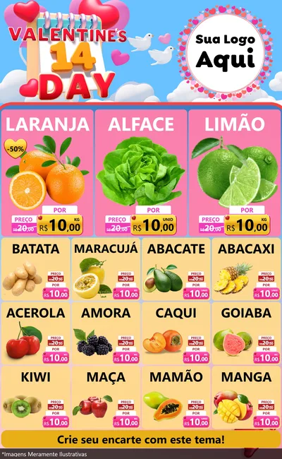 Modelo de Encarte para Encarte Grande com o tema Valentine's Day para Hortifrúti