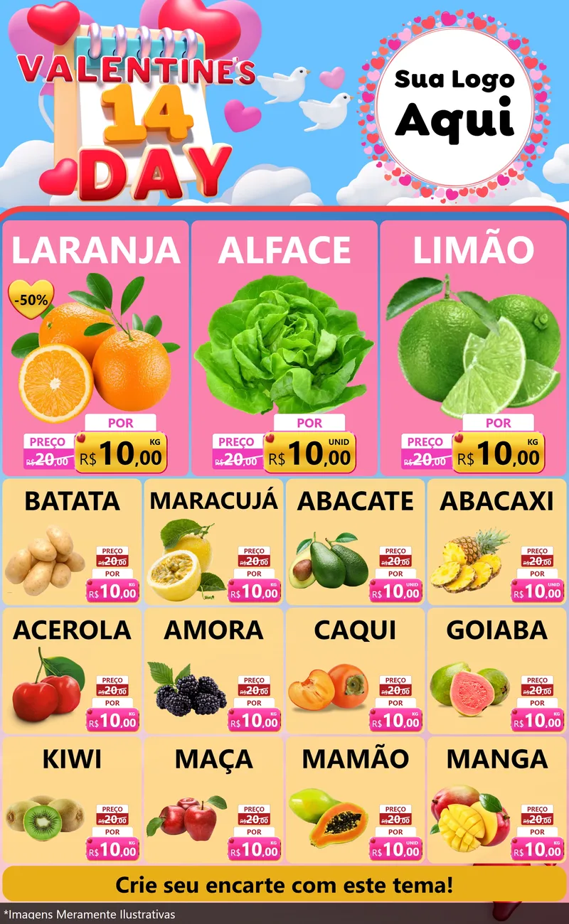 Modelo de Encarte para Encarte Grande com o tema Valentine's Day para Hortifrúti