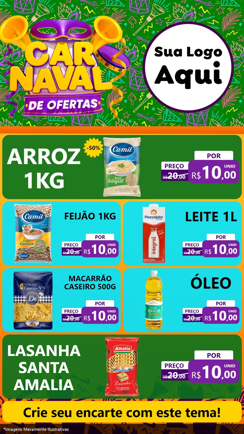 Modelo de TV para TV Vertical com o tema Carnaval de Ofertas para Supermercado