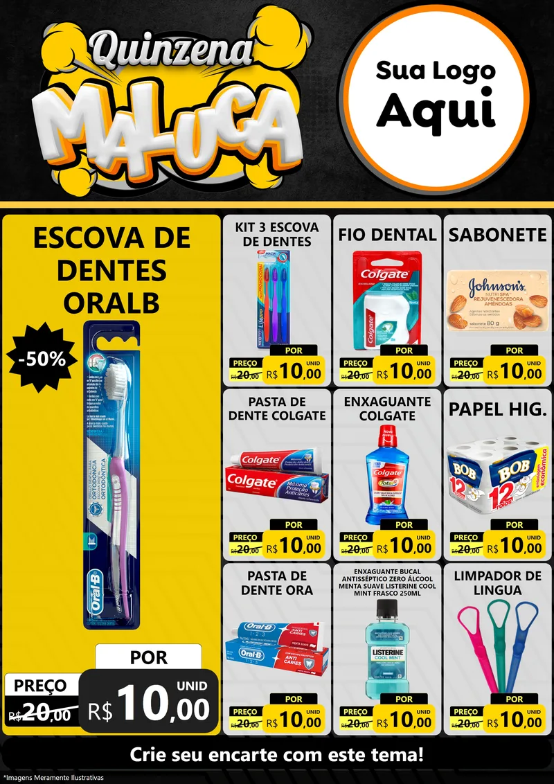 Modelo de Encarte para Encarte A4 Vertical com o tema Quinzena Maluca para Higiene Pessoal