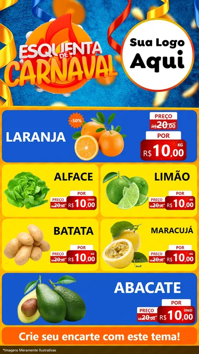 Modelo de TV para TV Vertical com o tema Esquenta de Carnaval para Hortifrúti