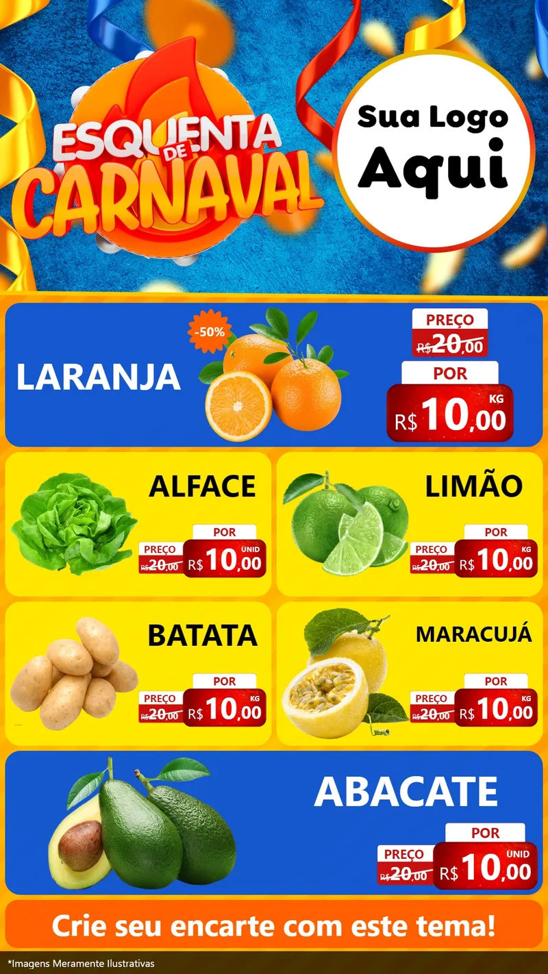 Modelo de TV para TV Vertical com o tema Esquenta de Carnaval para Hortifrúti
