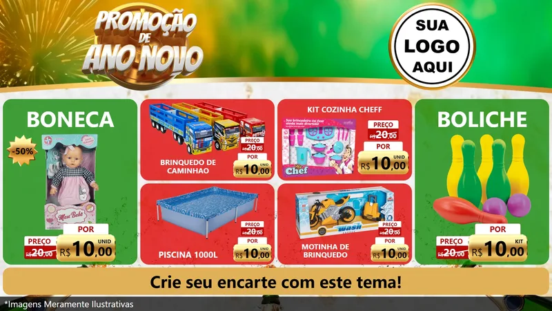 Modelo de TV para TV Horizontal com o tema Promoção de Ano Novo para Brinquedos