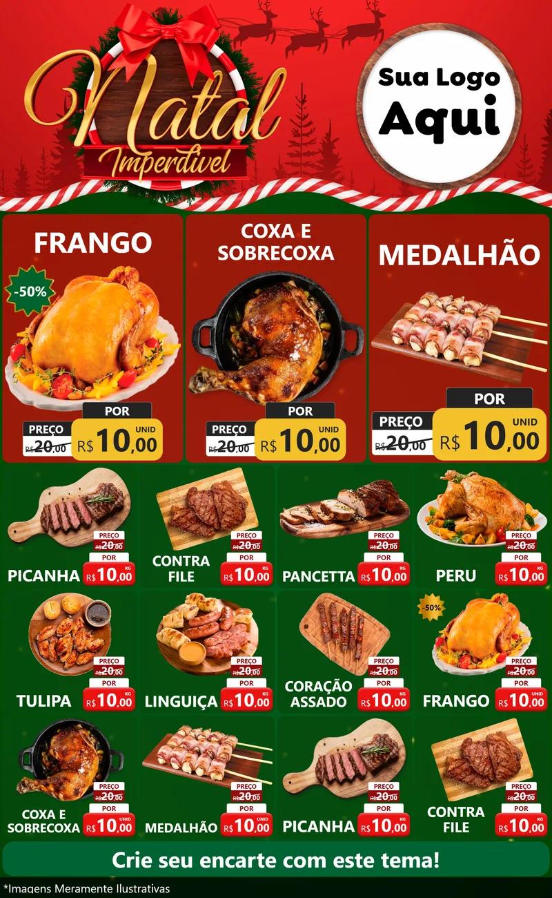 Modelo de Encarte para Encarte Grande com o tema Natal Imperdível para Assados