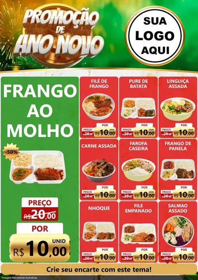 Modelo de Encarte para Encarte A4 Vertical com o tema Promoção de Ano Novo para Restaurante