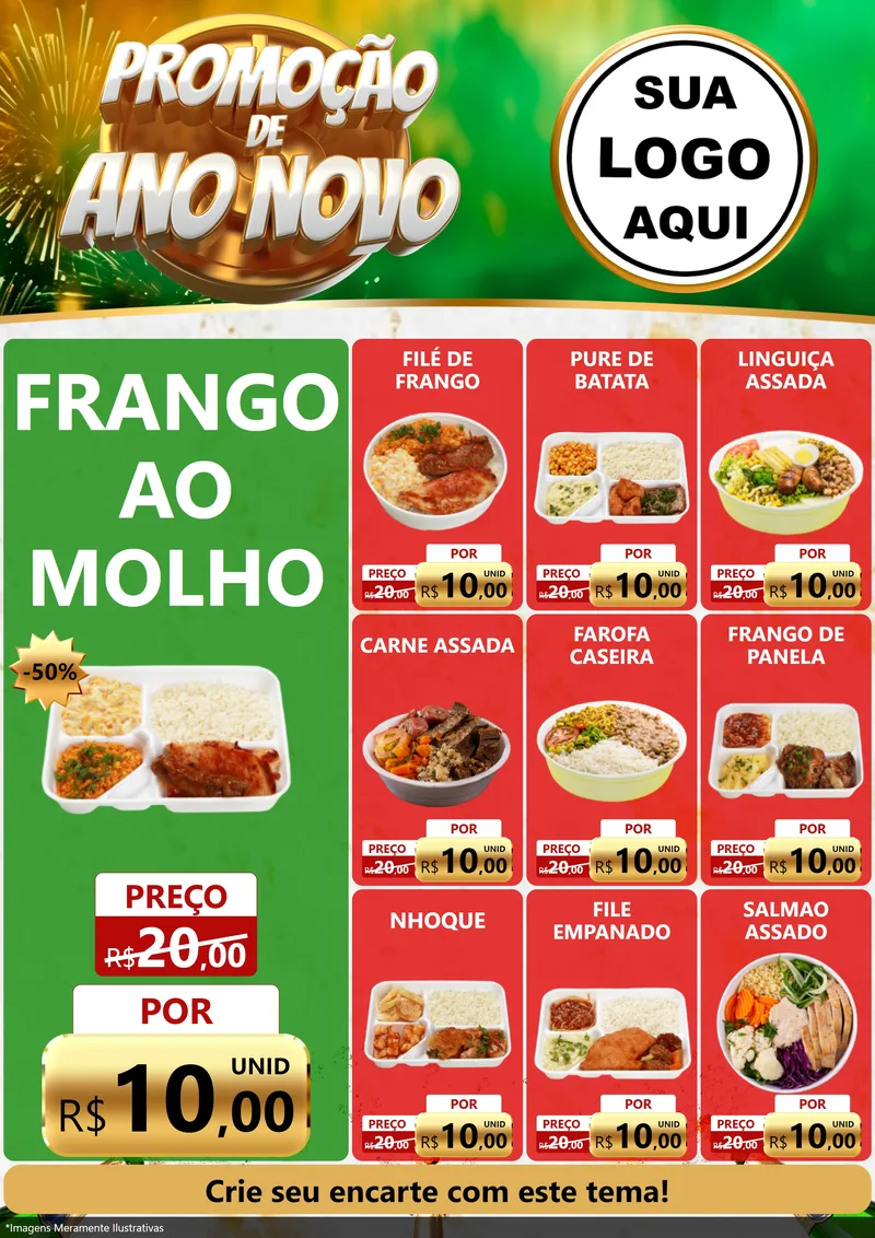 Modelo de Encarte para Encarte A4 Vertical com o tema Promoção de Ano Novo para Restaurante