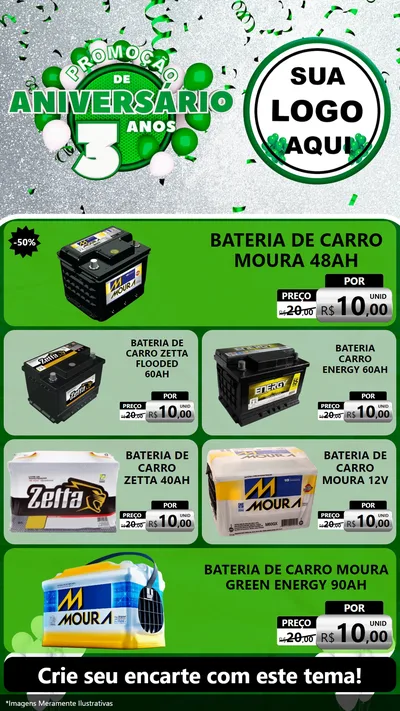 Modelo de TV para TV Vertical com o tema Promoção de Aniversário - 3 Anos para Baterias Elétricas