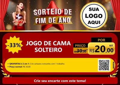 Modelo de Cartaz para Cartaz A4 Horizontal com o tema Sorteio de Fim de Ano para Cama, Mesa e Banho