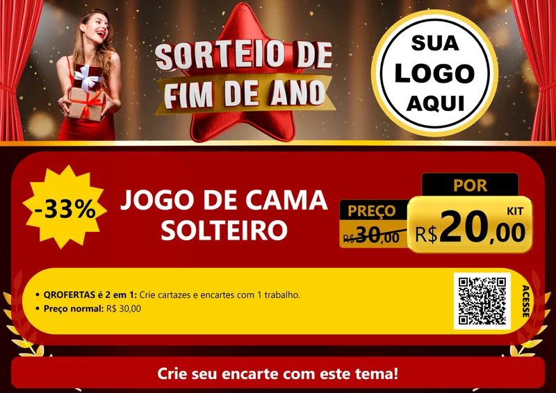 Modelo de Cartaz para Cartaz A4 Horizontal com o tema Sorteio de Fim de Ano para Cama, Mesa e Banho