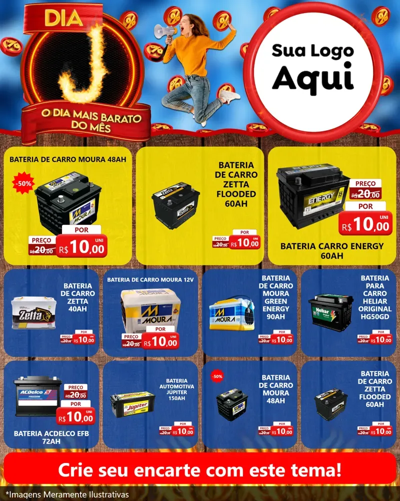 Modelo de Rede Social para Feed Instagram com o tema Dia J - O Dia Mais Barato Do Mês para Baterias Elétricas