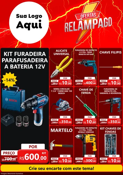 Modelo de Encarte para Encarte A4 Vertical com o tema Ofertas Relâmpago para Maquinas e Ferramentas