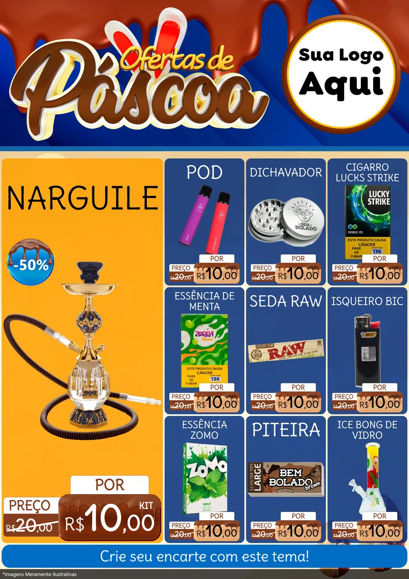 Modelo de Encarte para Encarte A4 Vertical com o tema Ofertas de Páscoa para Tabacaria