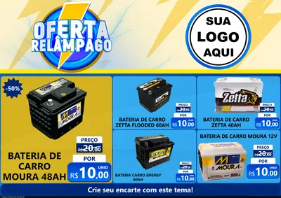 Modelo de Encarte para Encarte A4 Horizontal com o tema Oferta Relâmpago para Baterias Elétricas