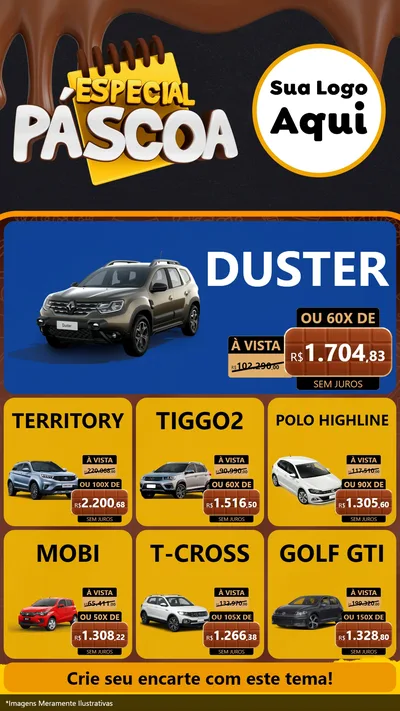 Modelo de Rede Social para Stories com o tema Especial Páscoa para Concessionaria de Carros