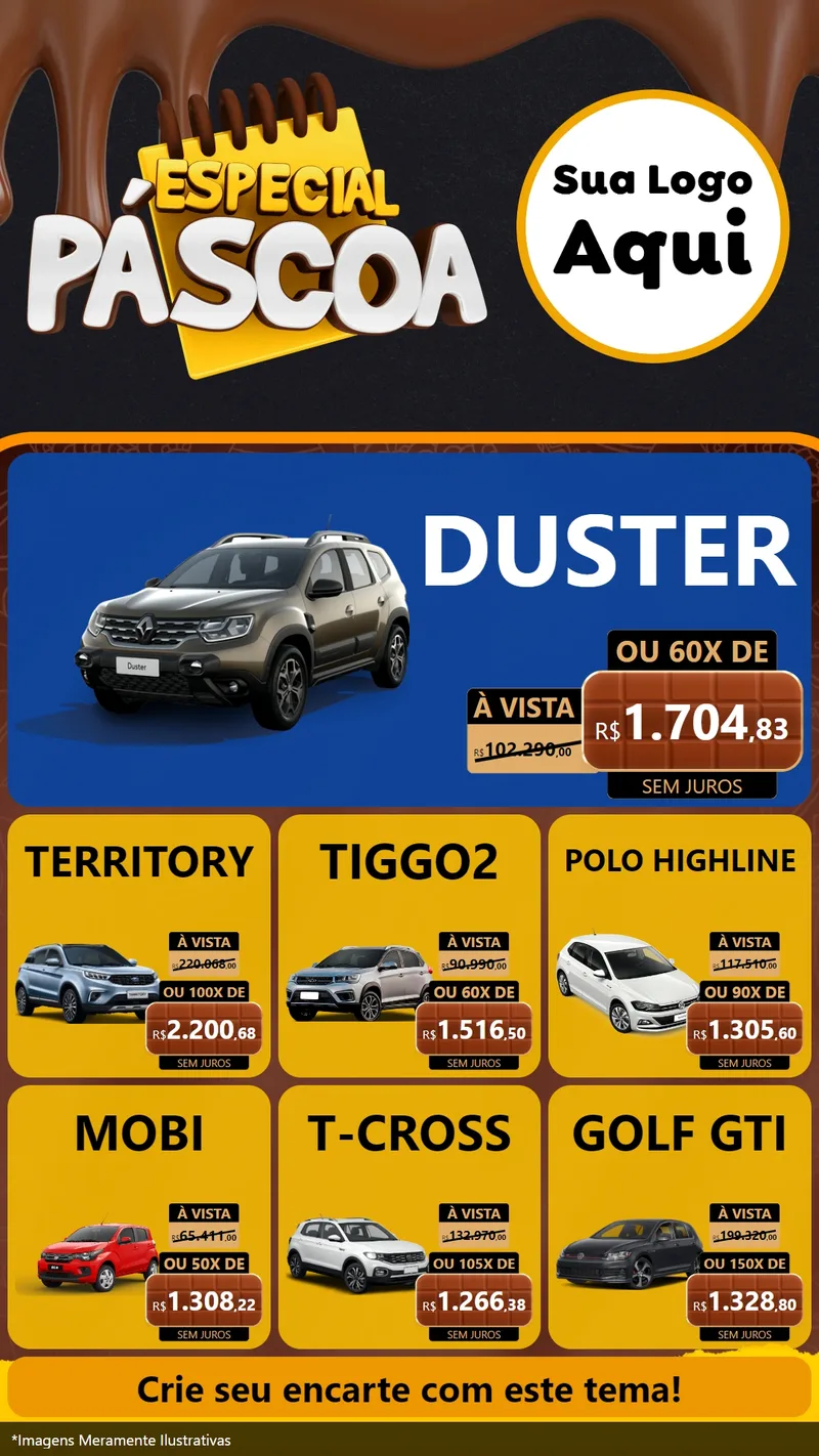 Modelo de Rede Social para Stories com o tema Especial Páscoa para Concessionaria de Carros