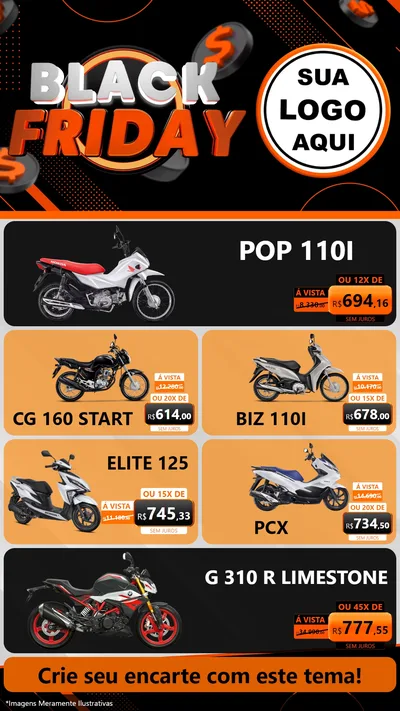 Modelo de TV para TV Vertical com o tema Black Friday para Concessionaria de Motos