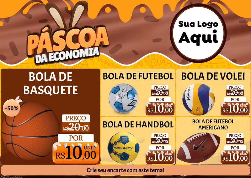 Modelo de Encarte para Encarte A4 Horizontal com o tema Páscoa da Economia para Artigos Esportivos