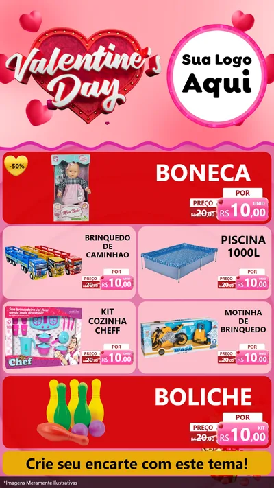Modelo de TV para TV Vertical com o tema Valentine's Day para Brinquedos