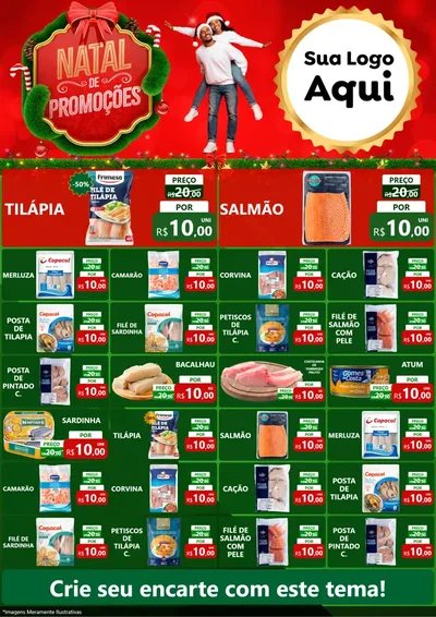 Modelo de Encarte para Encarte A4 Vertical com o tema Natal de Promoções para Peixaria