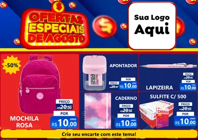 Modelo de Encarte para Encarte A4 Horizontal com o tema Ofertas Especiais de Agosto para Papelaria