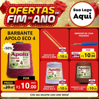 Modelo de Rede Social para Feed Facebook com o tema Ofertas de Fim de Ano para Armarinho e Aviamentos