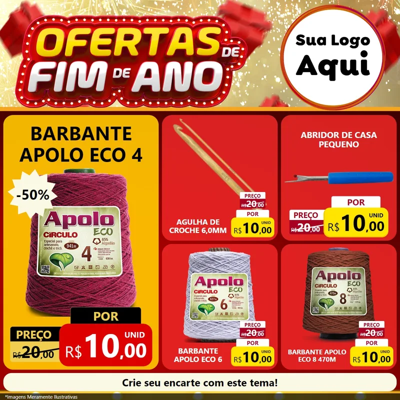 Modelo de Rede Social para Feed Facebook com o tema Ofertas de Fim de Ano para Armarinho e Aviamentos