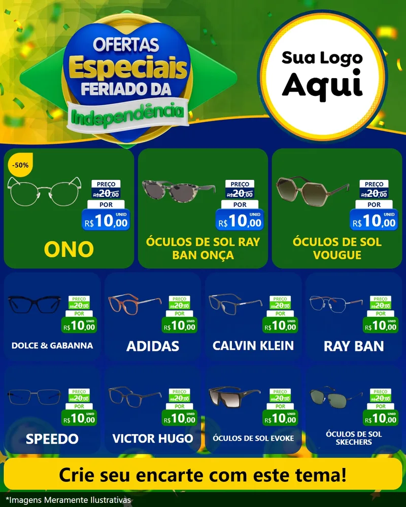 Modelo de Rede Social para Feed Instagram com o tema Ofertas Especiais Feriado da Independência para Óticas